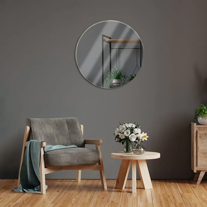 Lustro Ścienne Wiszące Okrągłe Eleganckie Dekoracyjne 55 cm MEBLIVA - Złote