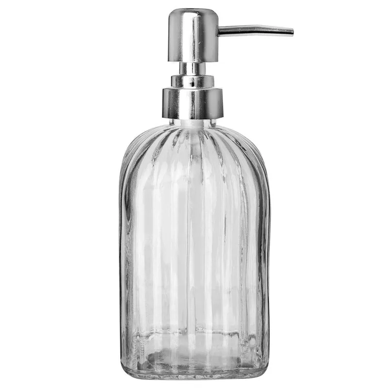 Dozownik Do Mydła 550 ml Szklany Przezroczysty Ryflowany Z Pompką MEBLIVA
