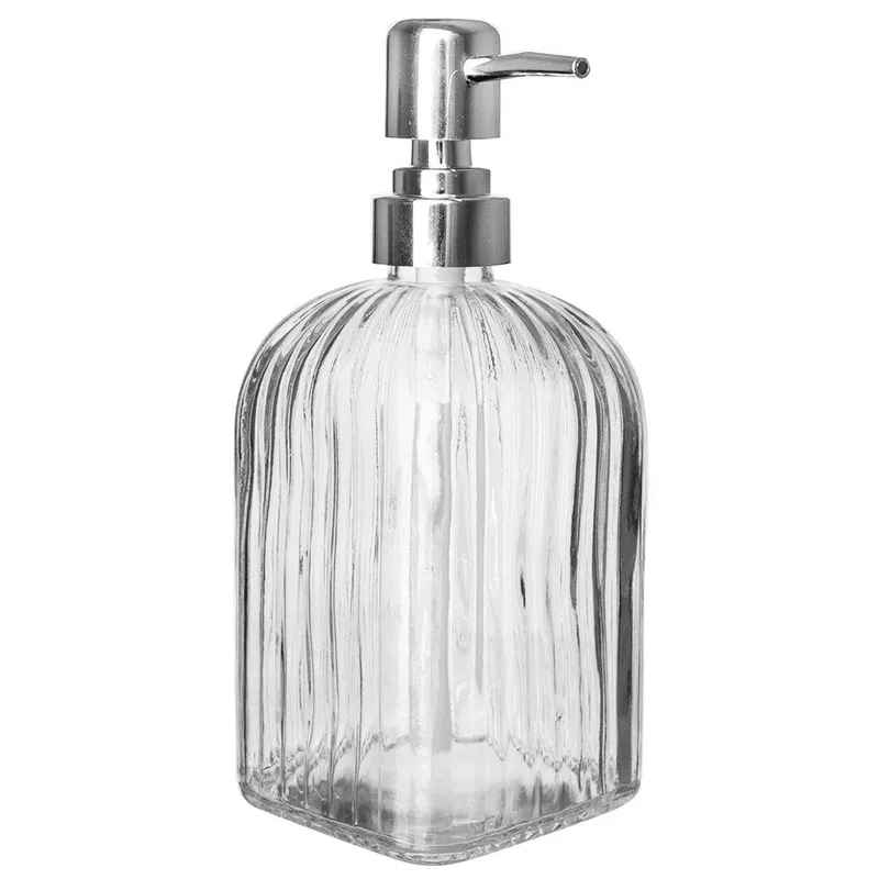 Dozownik Do Mydła 550 ml Szklany Przezroczysty Ryflowany Z Pompką MEBLIVA