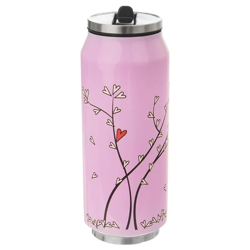 Kubek Termiczny Puszka Serce 400 ml MEBLIVA - Różowy