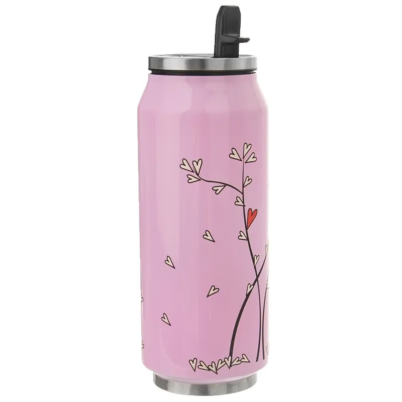 Kubek Termiczny Puszka Serce 400 ml MEBLIVA - Różowy