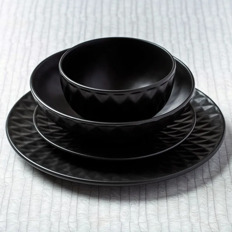 Talerz Deserowy Ceramiczny NAVA SOHO 20 cm Tłoczony MEBLIVA - Czarny
