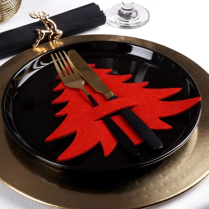 Zestaw 4 Pokrowce Etui Na Sztućce Filc Świąteczna Choinka MEBLIVA