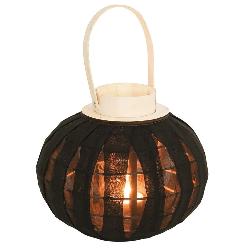 Lampion Na Świeczkę Drewniany 22 x 24 cm Ze Szklanym MEBLIVA - Czarny