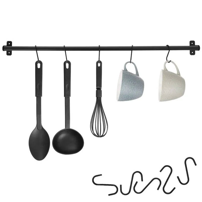 Reling Wieszak Z Haczykami Kuchenny Metalowy RADKA 78,5 cm MEBLIVA - Czarny