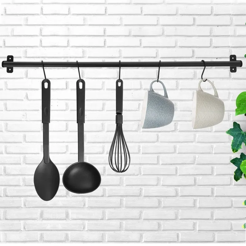 Reling Wieszak Z Haczykami Kuchenny Metalowy RADKA 78,5 cm MEBLIVA - Czarny