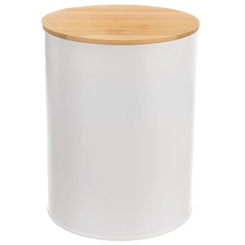 Pojemnik Metalowy 2,3 l Bambusowa Pokrywka Szczelny 17,5 x 13,5 cm MEBLIVA