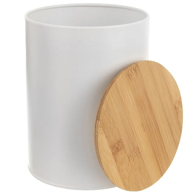 Pojemnik Metalowy 2,3 l Bambusowa Pokrywka Szczelny 17,5 x 13,5 cm MEBLIVA