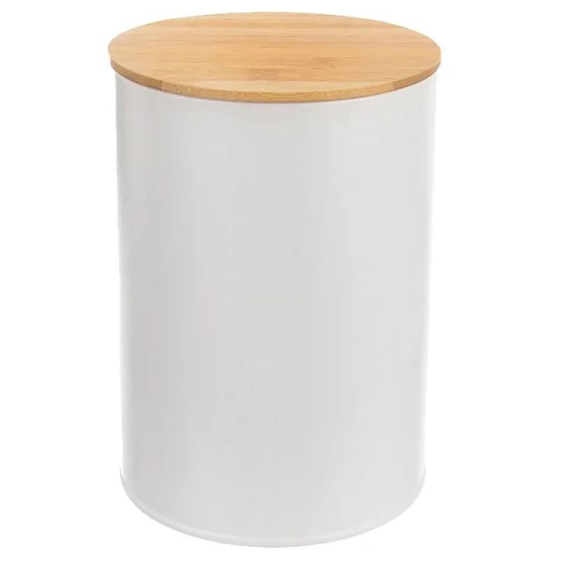 Pojemnik Metalowy 800 ml Bambusowa Pokrywka Szczelny 12,5 x 9,5 cm MEBLIVA