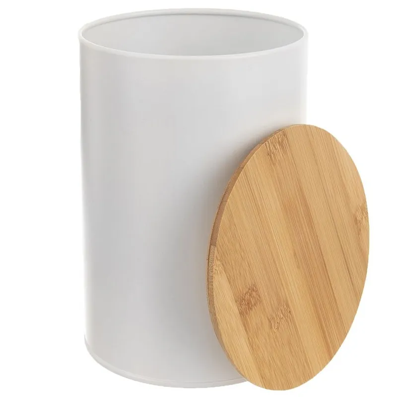 Pojemnik Metalowy 800 ml Bambusowa Pokrywka Szczelny 12,5 x 9,5 cm MEBLIVA