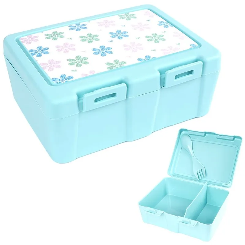 Pojemnik Lunchbox Dzielony Zestaw Sztućce 1 l Z Klipsami 18 x 14 cm MEBLIVA