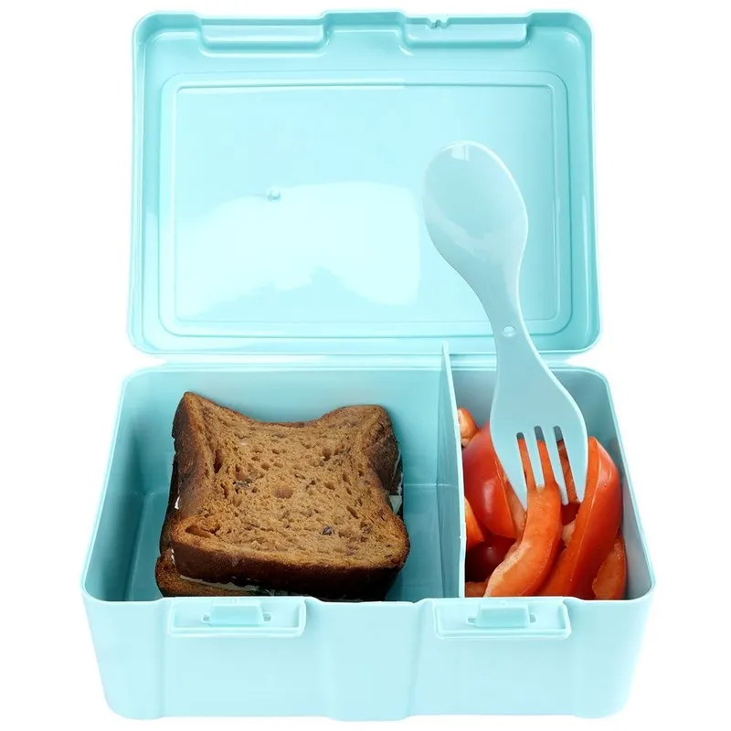 Pojemnik Lunchbox Dzielony Zestaw Sztućce 1 l Z Klipsami 18 x 14 cm MEBLIVA