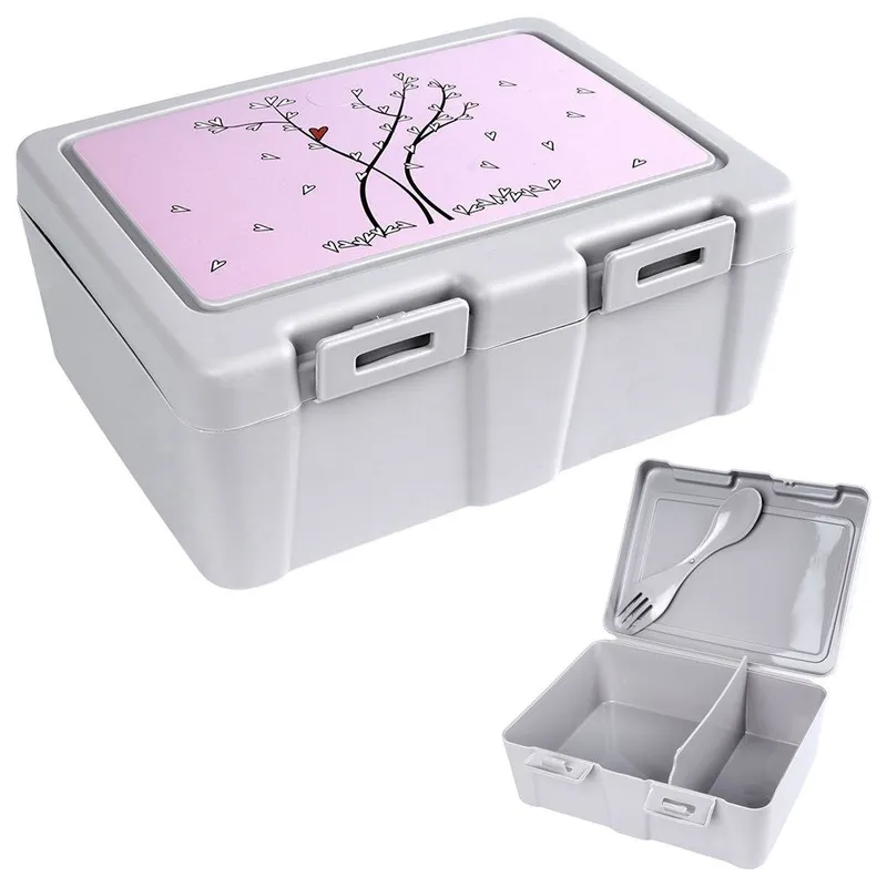 Pojemnik Lunchbox Dzielony Zestaw Sztućce 1 l Z Klipsami 18 x 14 cm MEBLIVA