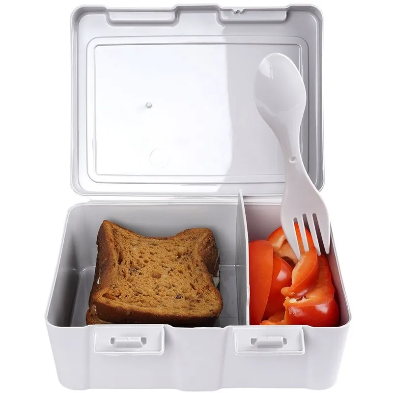 Pojemnik Lunchbox Dzielony Zestaw Sztućce 1 l Z Klipsami 18 x 14 cm MEBLIVA