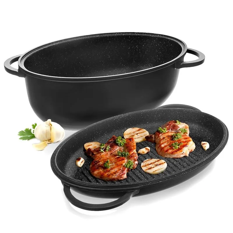 Brytfanna Granitowa 2w1 GRANDE 10 l 43 x 28 cm Patelnia Grillowa GARDIVA