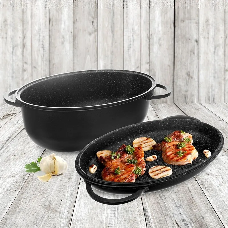 Brytfanna Granitowa 2w1 GRANDE 10 l 43 x 28 cm Patelnia Grillowa GARDIVA