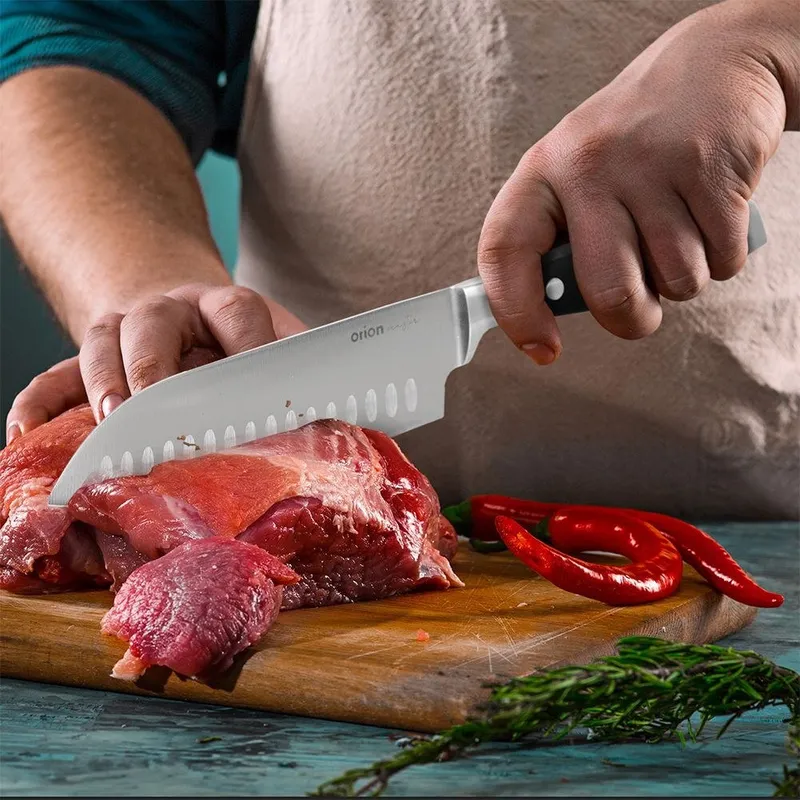 Nóż Santoku Do Mięsa Ryb Owoców Stalowy Japoński Solidny 33 x 5 cm MEBLIVA