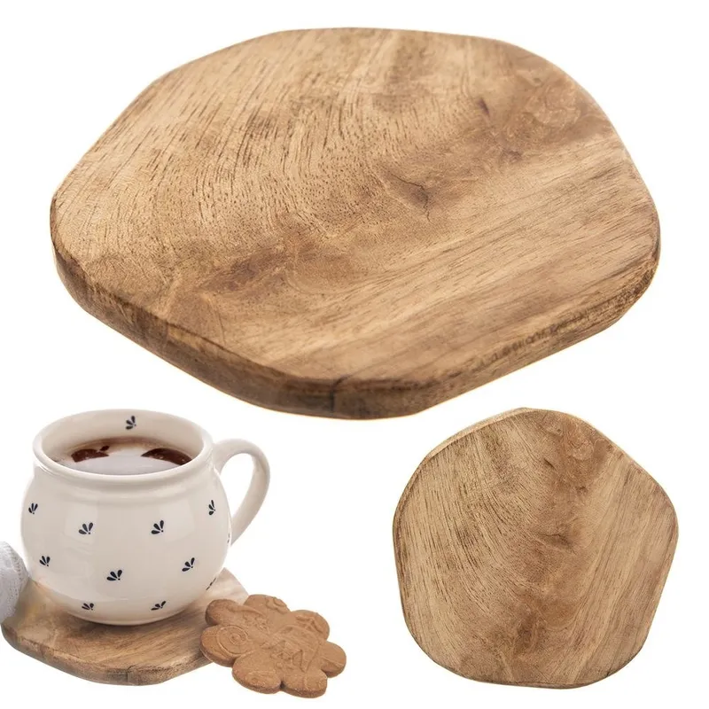 Podstawka Pod Kubek Drewno MANGO 10 cm Naturalna Taca Dekor MEBLIVA