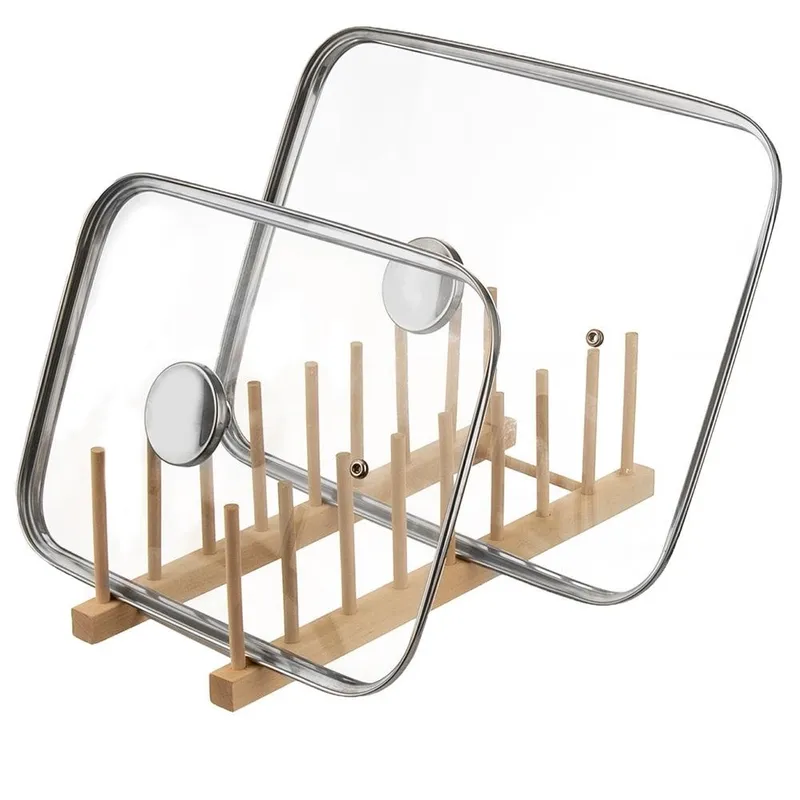 Stojak Organizer Na Pokrywki Talerze Drewniany 8 szt. 35,5 cm MEBLIVA