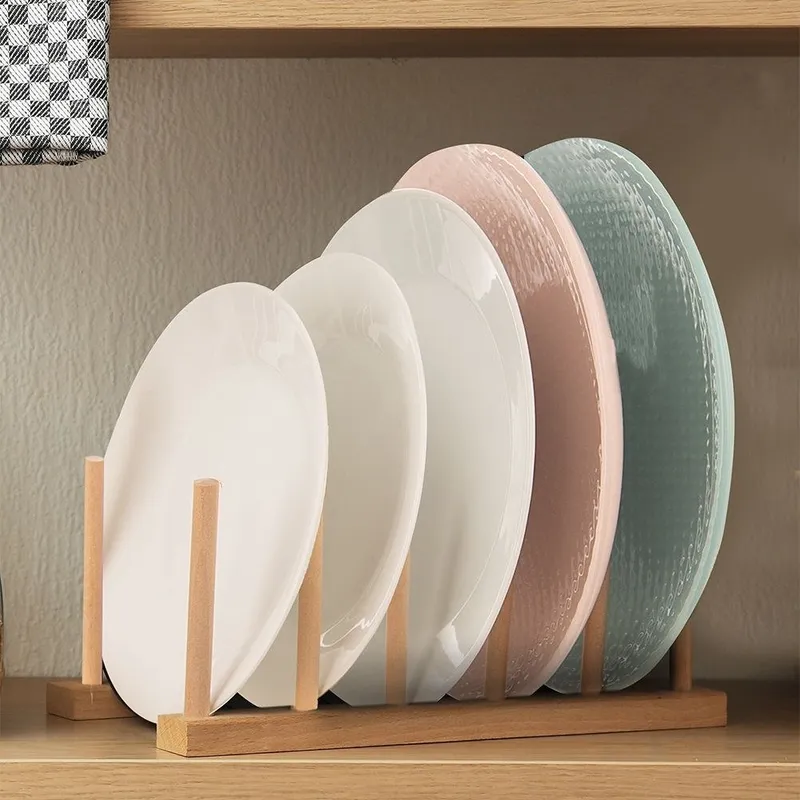 Stojak Organizer Na Pokrywki Talerze Drewniany 8 szt. 35,5 cm MEBLIVA