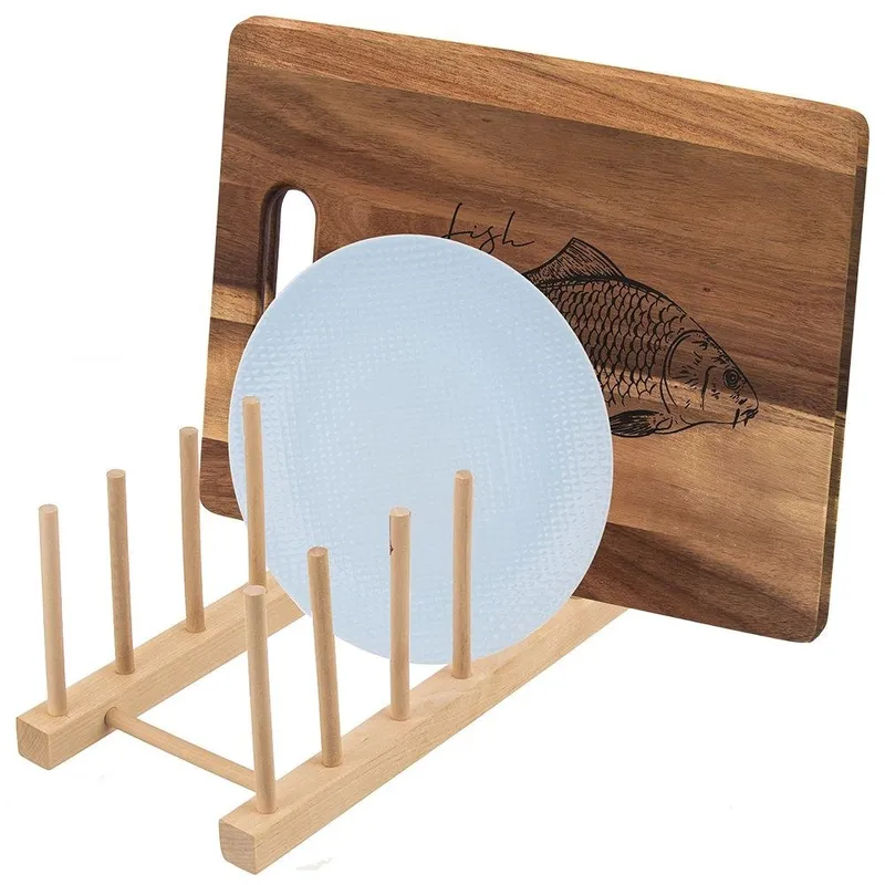 Stojak Organizer Na Pokrywki Talerze Drewniany 8 szt. 35,5 cm MEBLIVA