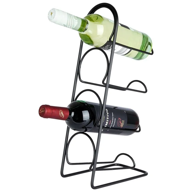 Stojak Półka Regał Na Wino Metalowy 4 Butelki Solidny MEBLIVA - Czarny