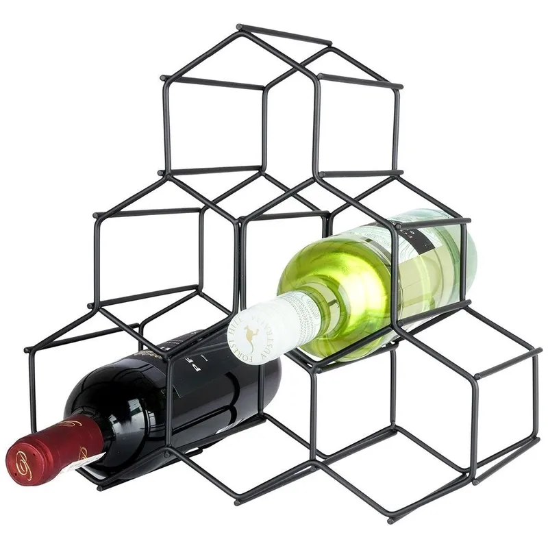 Stojak Na Wino Metalowy 6 Butelek 29,5x28,5 cm MEBLIVA - Czarny