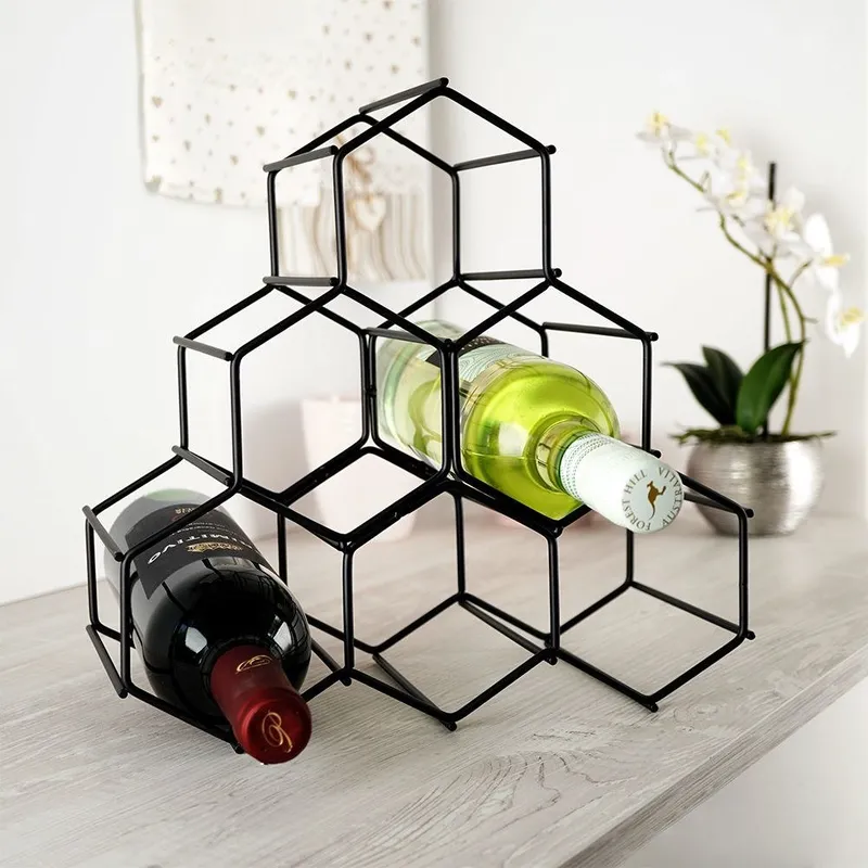 Stojak Na Wino Metalowy 6 Butelek 29,5x28,5 cm MEBLIVA - Czarny