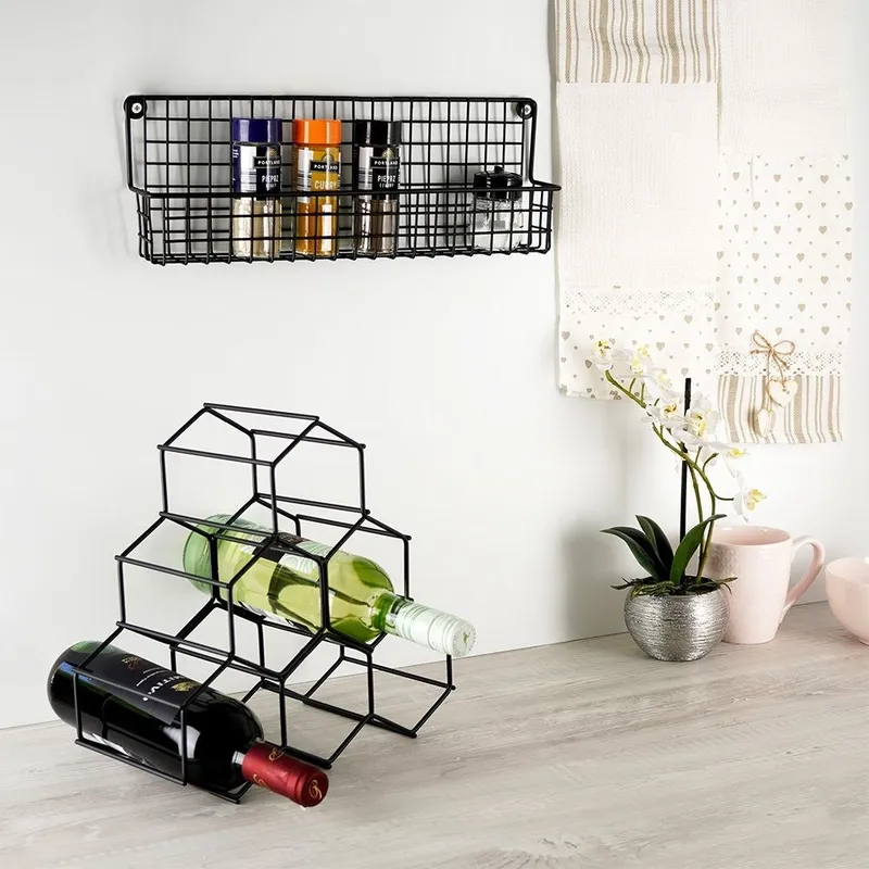 Stojak Na Wino Metalowy 6 Butelek 29,5x28,5 cm MEBLIVA - Czarny