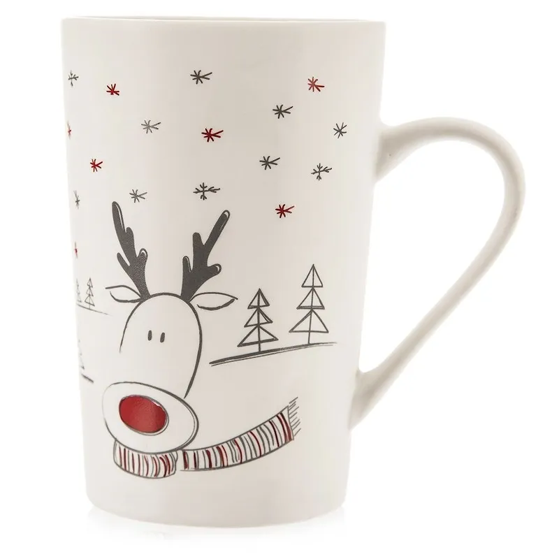 Kubek Porcelanowy 430 ml Renifer Świąteczny Do Zmywarki MEBLIVA