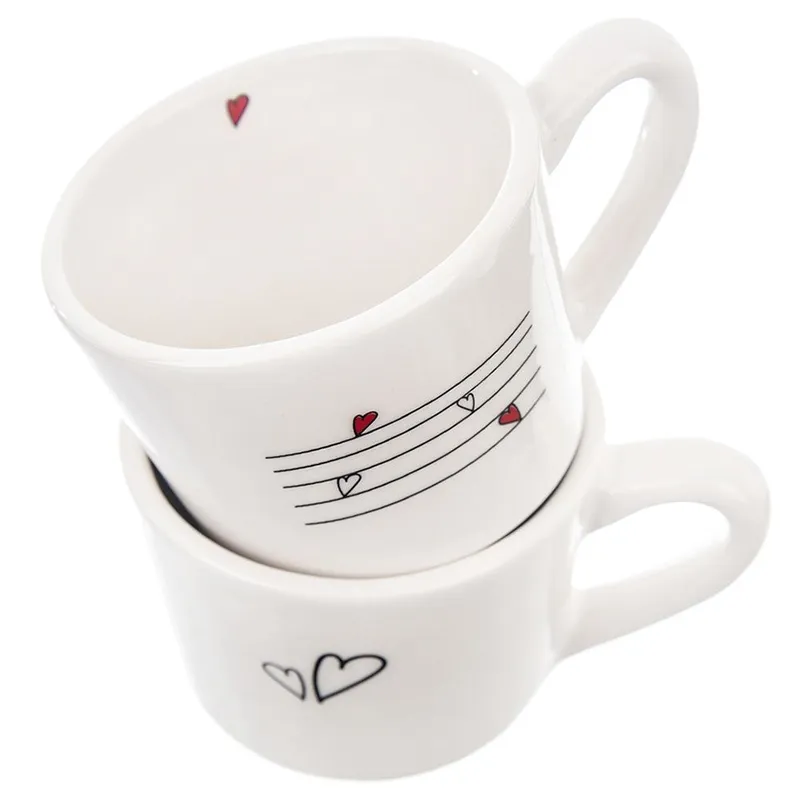 Zestaw Kubki Do Kawy Herbaty Ceramiczne Serce Solidne 2 szt. 210 ml MEBLIVA