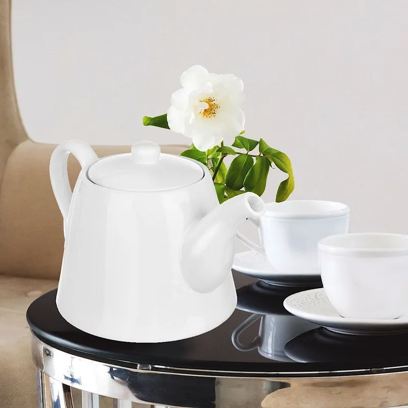 Dzbanek Do Kawy Herbaty Porcelanowy Klasyczny Solidny MEBLIVA - Biały
