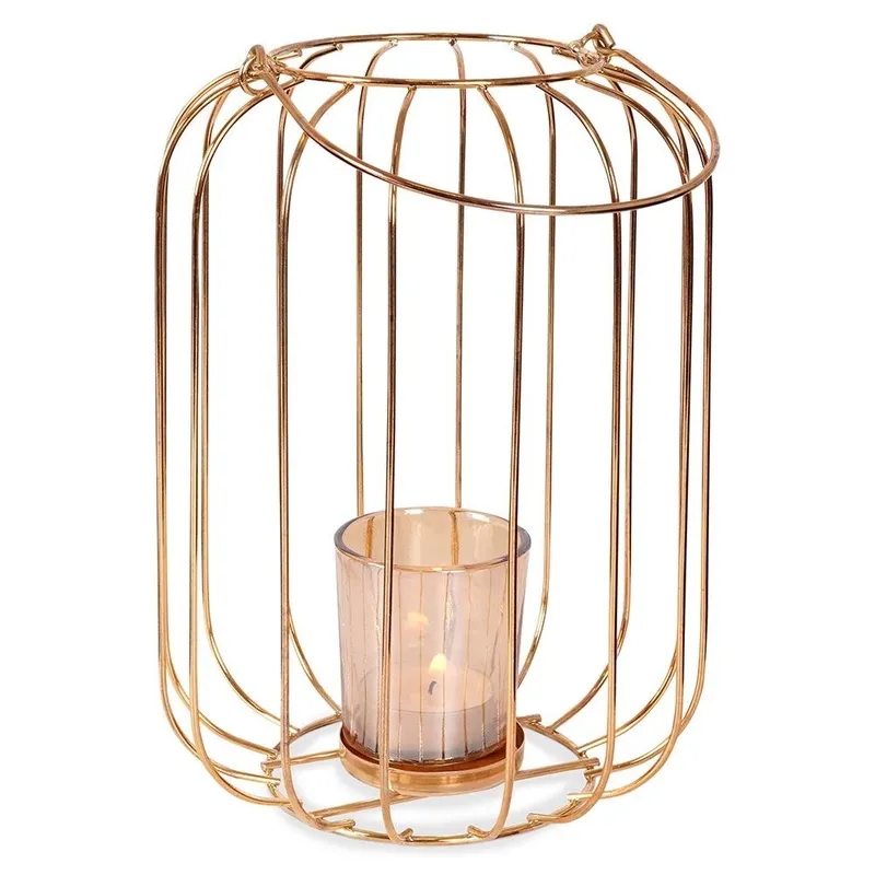 Świecznik Lampion Na Świeczkę Metalowy HOME STYLING MEBLIVA - Złoty