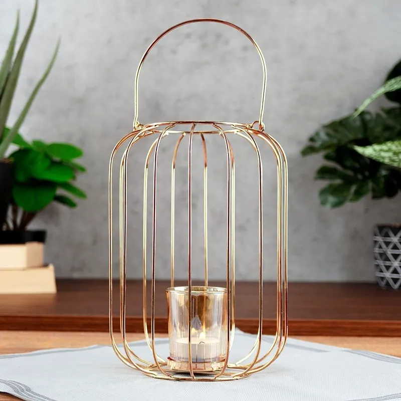 Świecznik Lampion Na Świeczkę Metalowy HOME STYLING MEBLIVA - Złoty
