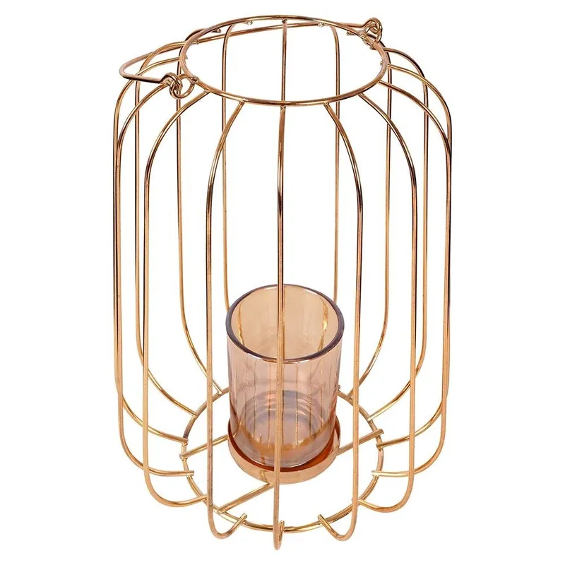 Świecznik Lampion Na Świeczkę Metalowy HOME STYLING MEBLIVA - Złoty
