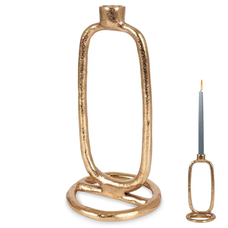 Świecznik Dekoracyjny Ozdobny Aluminiowy 24 cm MEBLIVA - Złoty