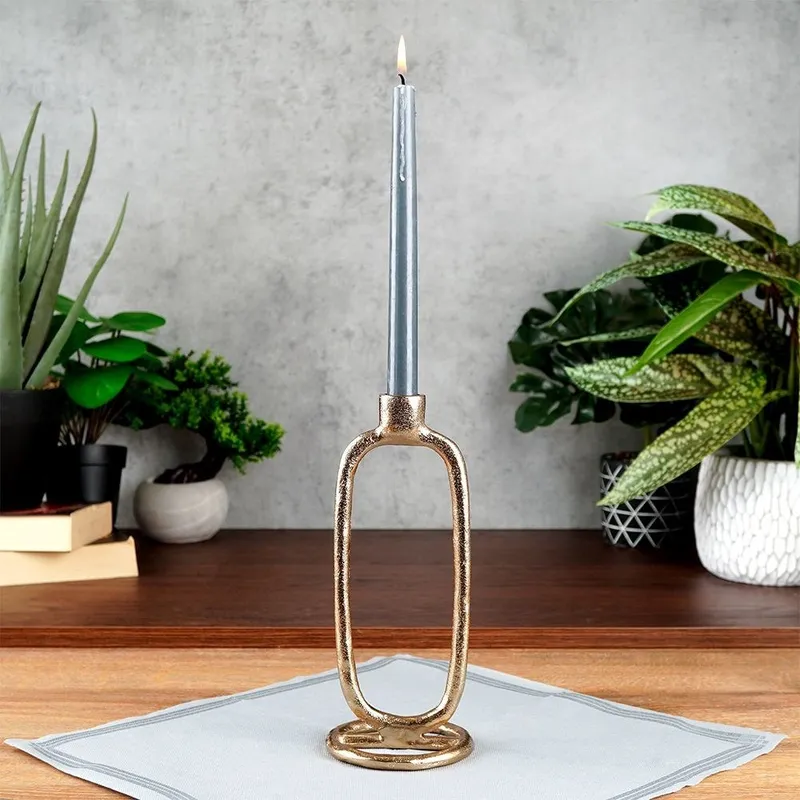 Świecznik Dekoracyjny Ozdobny Aluminiowy 24 cm MEBLIVA - Złoty