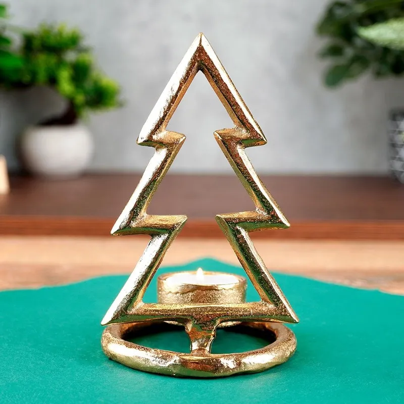 Świecznik Choinka Tealight 1 Świeczka Świąteczny Loft 16 cm MEBLIVA - Złoty