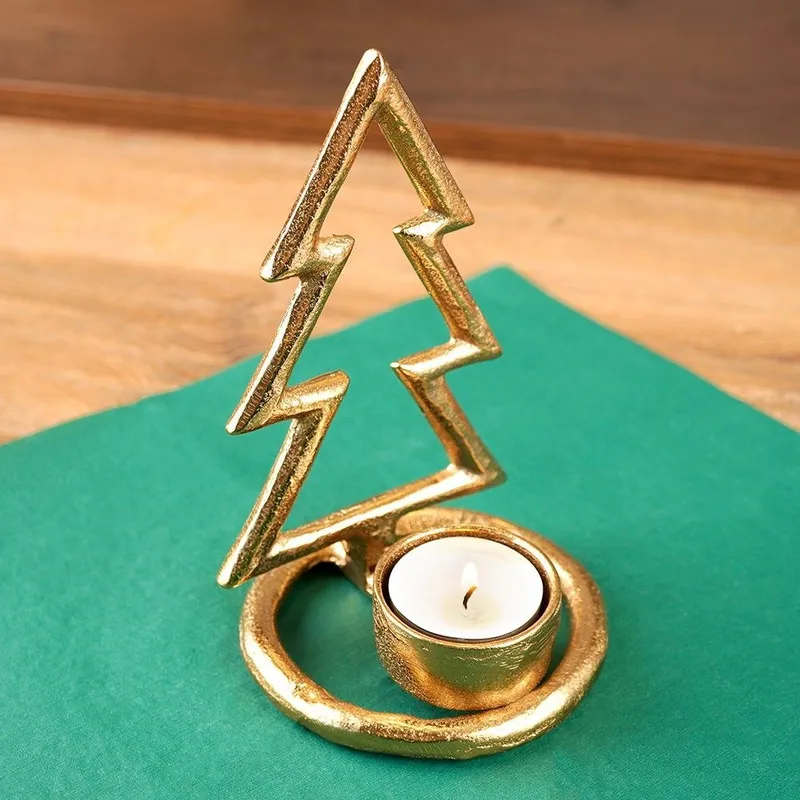 Świecznik Choinka Tealight 1 Świeczka Świąteczny Loft 16 cm MEBLIVA - Złoty