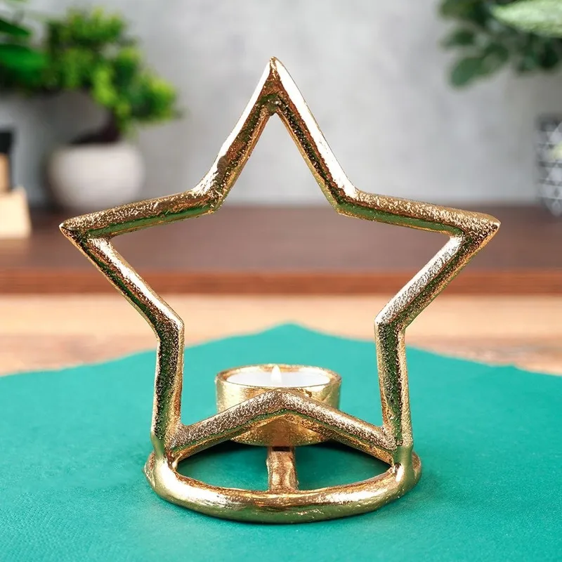 Świecznik Gwiazda Tealight 1 Świeczka Świąteczny Loft 15,5 MEBLIVA - Złoty