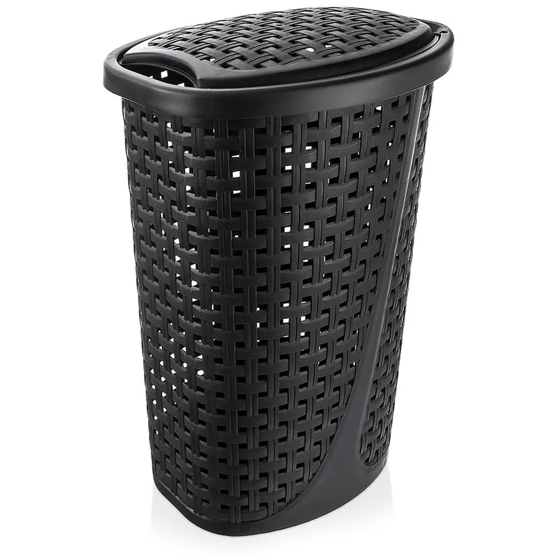 Kosz Na Pranie Bieliznę Wąski Plastikowy 45 l MEBLIVA - Czarny