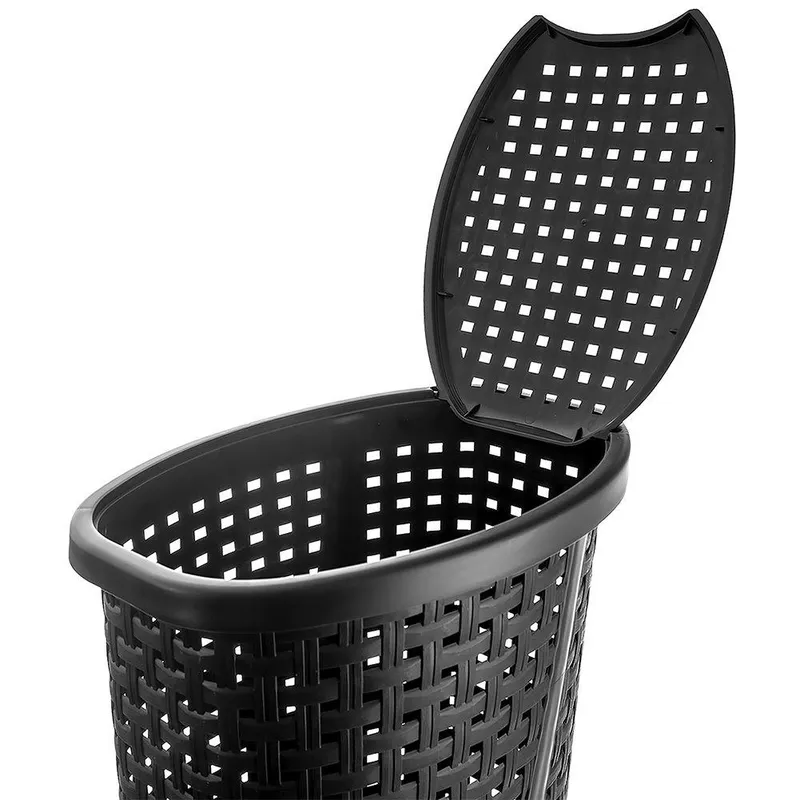 Kosz Na Pranie Bieliznę Wąski Plastikowy 45 l MEBLIVA - Czarny