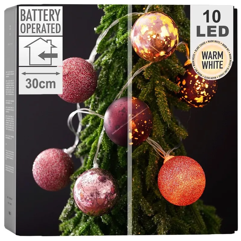 Lampki Bombki Świecące 10 LED 4 cm Na Baterie MEBLIVA - Fioletowe