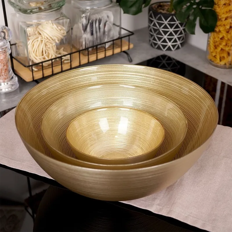 Miska Szklana 21 cm 1,7 l Dekoracyjna Mycie Ręczne MEBLIVA - Złota