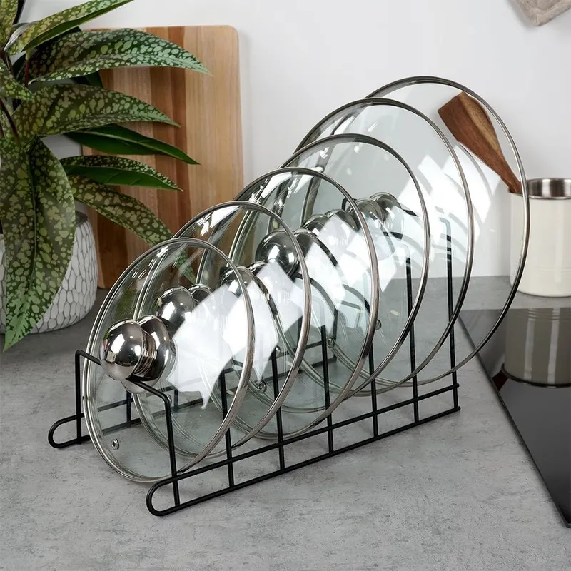 Stojak Organizer Na Pokrywki Talerze Metalowy 34 x 18 x 18 MEBLIVA - Czarny