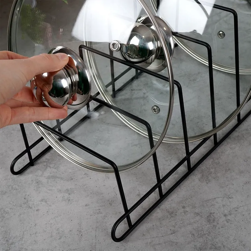 Stojak Organizer Na Pokrywki Talerze Metalowy 34 x 18 x 18 MEBLIVA - Czarny