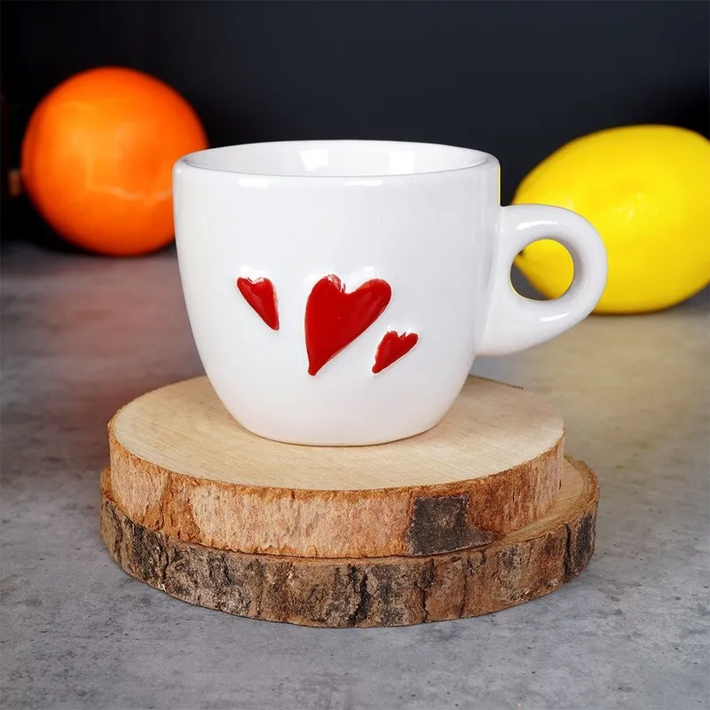 Filiżanka Do Espresso 80 ml Serce Ceramiczna Z Serduszkami MEBLIVA - Biała