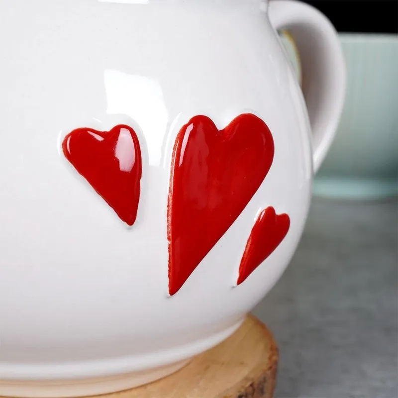 Kubek Do Kawy Herbaty Ceramiczny Serce Pojemny Duży 430 ml MEBLIVA - Biały