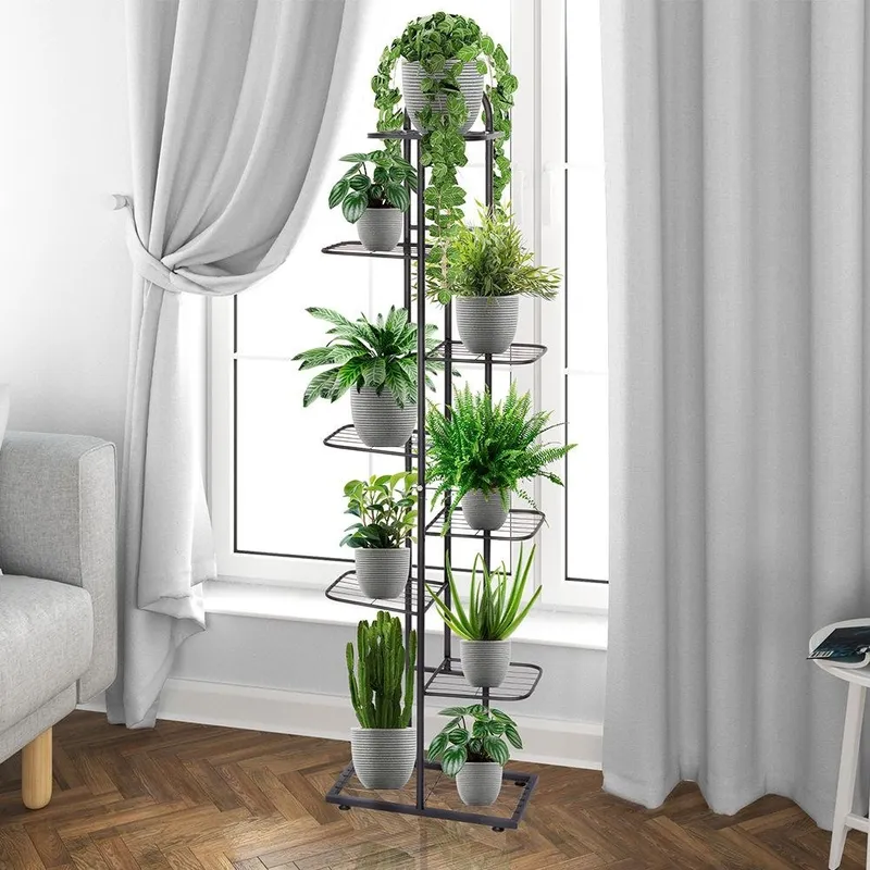 Kwietnik Stojak Kaskada Metalowy 8-POZIOMOWY 142 cm MEBLIVA - Czarny