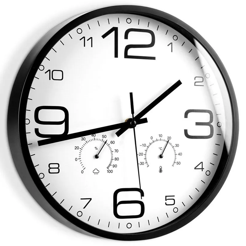 Zegar Ścienny Z Termometrem Higrometrem Na Ścianę 30 cm MEBLIVA - Biały